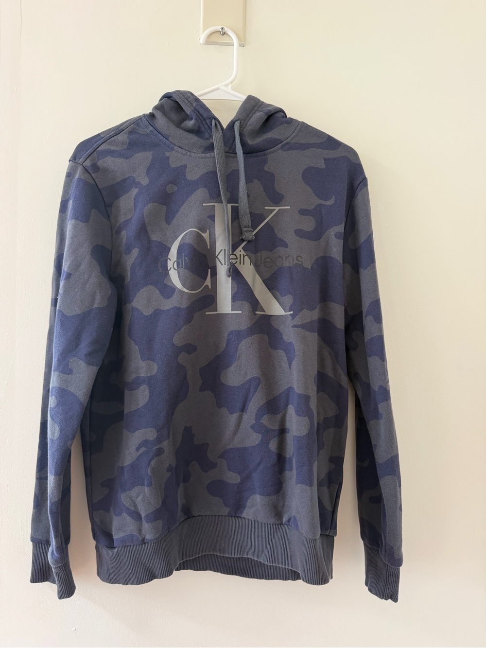 Calvin Klein Jeans Hoodie Mens M Blue Camo Good Logo Pullover Streetwear